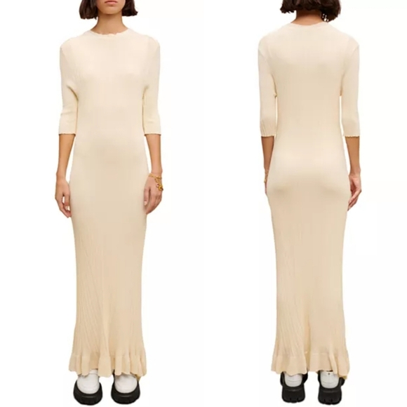 Maje Cream Rooly Ribbed Bodycon Maxi Dress - Picture 3 of 14